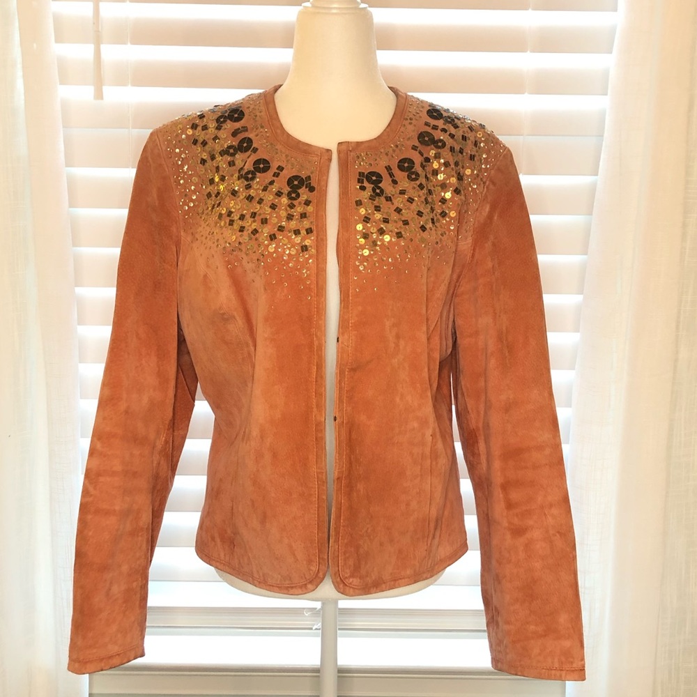 Pamela McCoy Pink Embellished Leather Jacket